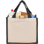 Sol Jute Panel Gift Tote in Recycled Cotton, 8 oz - Black - Propped