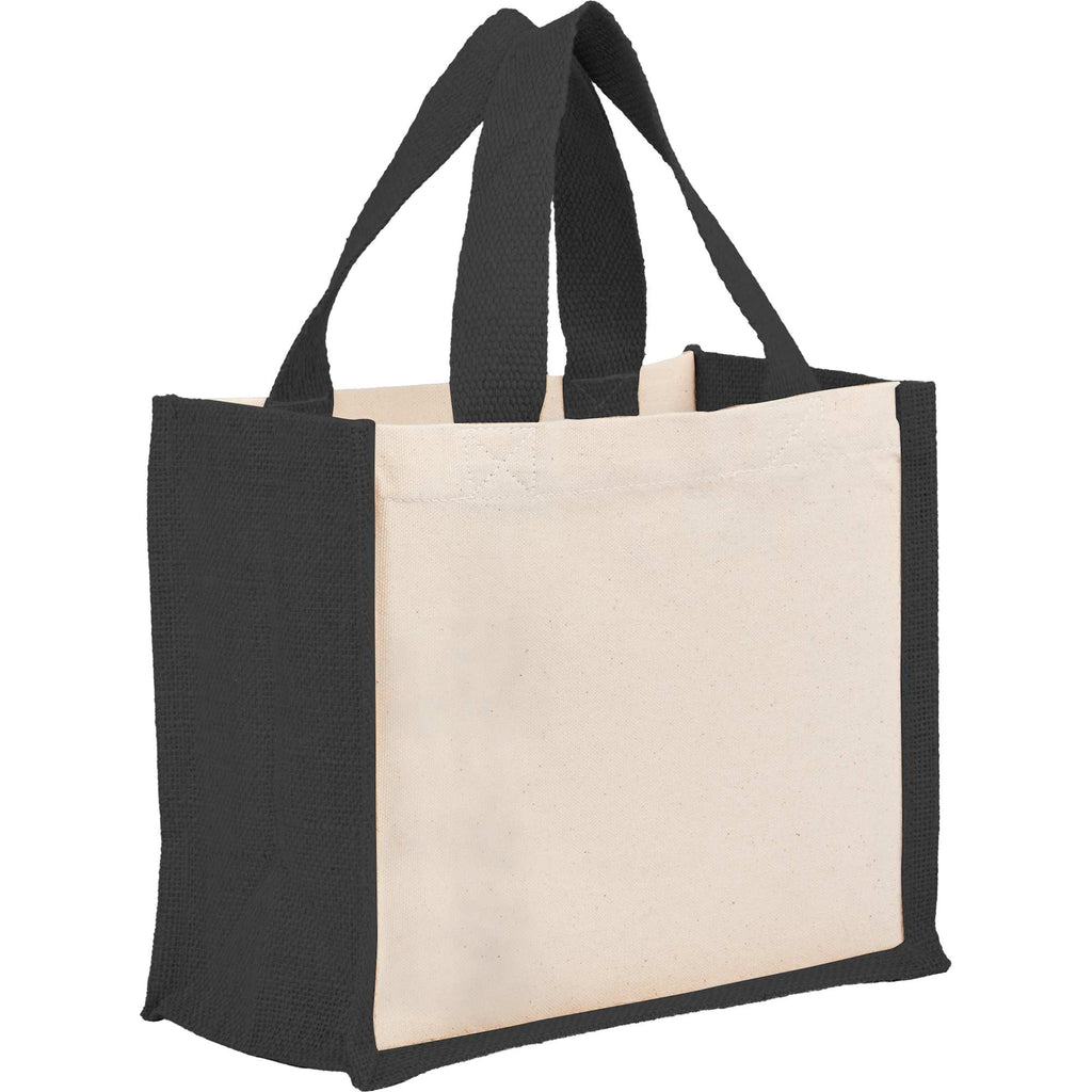 Sol Jute Panel Gift Tote in Recycled Cotton, 8 oz - Black - Right Angle