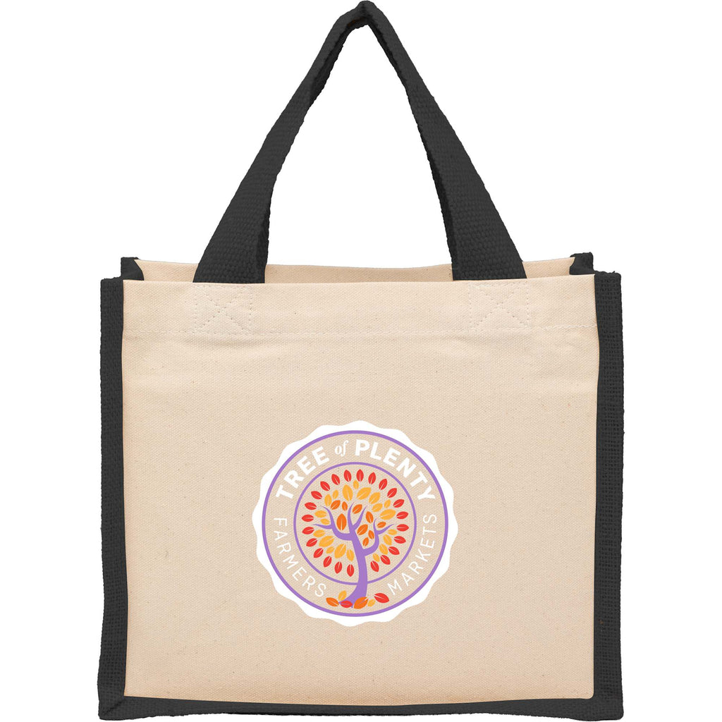 Sol Jute Panel Gift Tote in Recycled Cotton, 8 oz Transfer - Black - Front