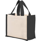 Sol Jute Panel Gift Tote in Recycled Cotton, 8 oz Transfer - Black - Left Angle