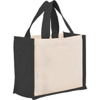 Sol Jute Panel Gift Tote in Recycled Cotton, 8 oz Transfer - Black - Right Angle