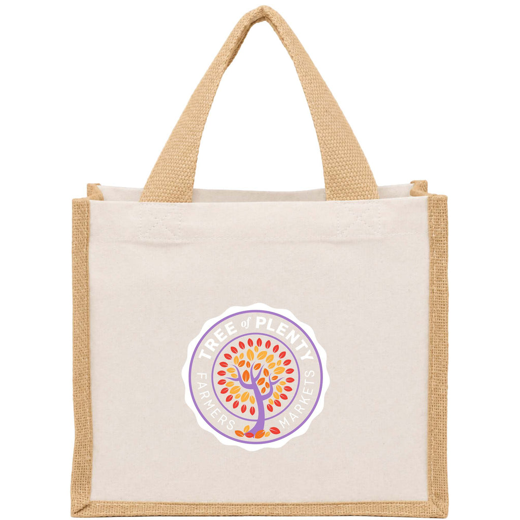 Sol Jute Panel Gift Tote in Recycled Cotton, 8 oz Transfer - Natural - Front