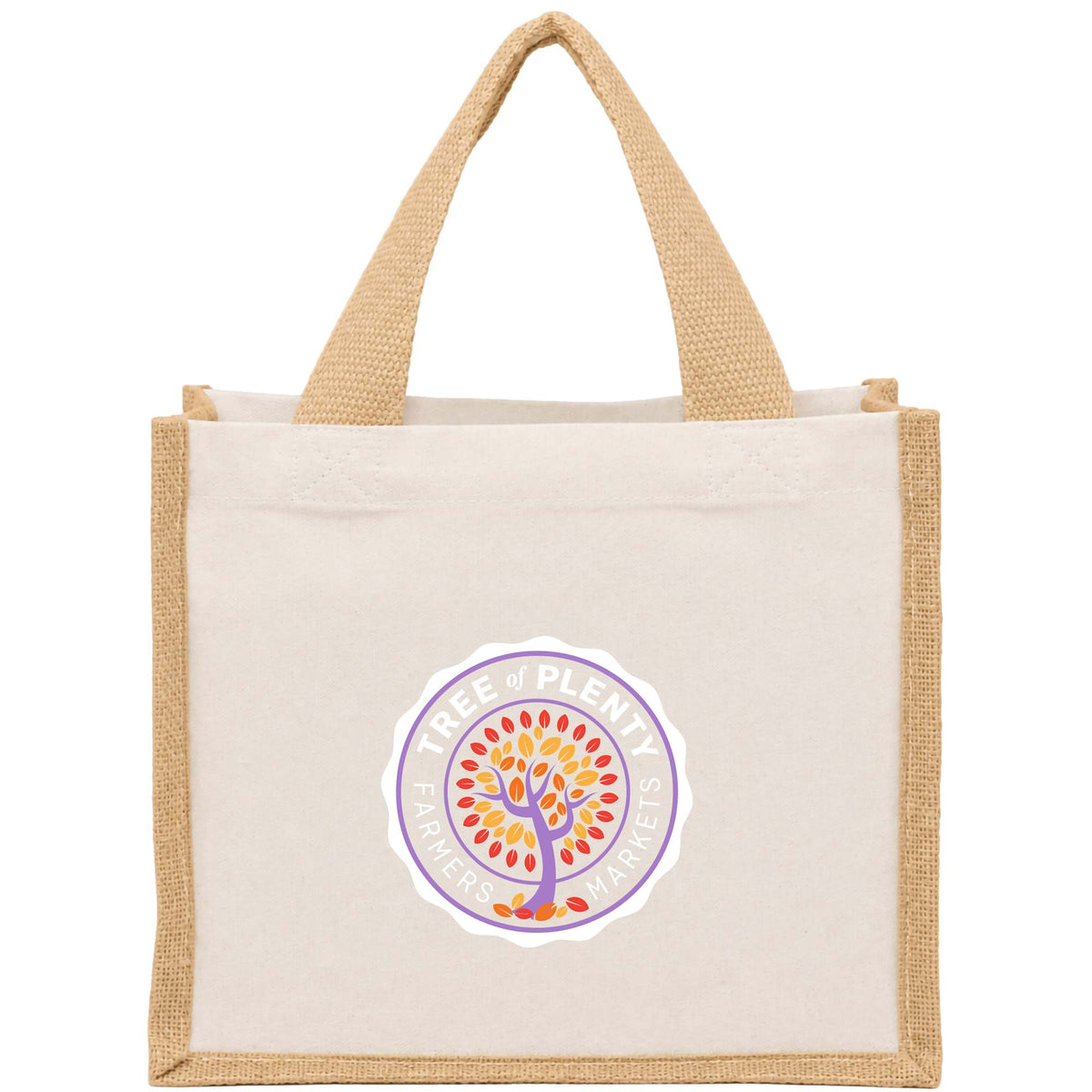 Sol Jute Panel Gift Tote in Recycled Cotton, 8 oz Transfer - Natural - Front