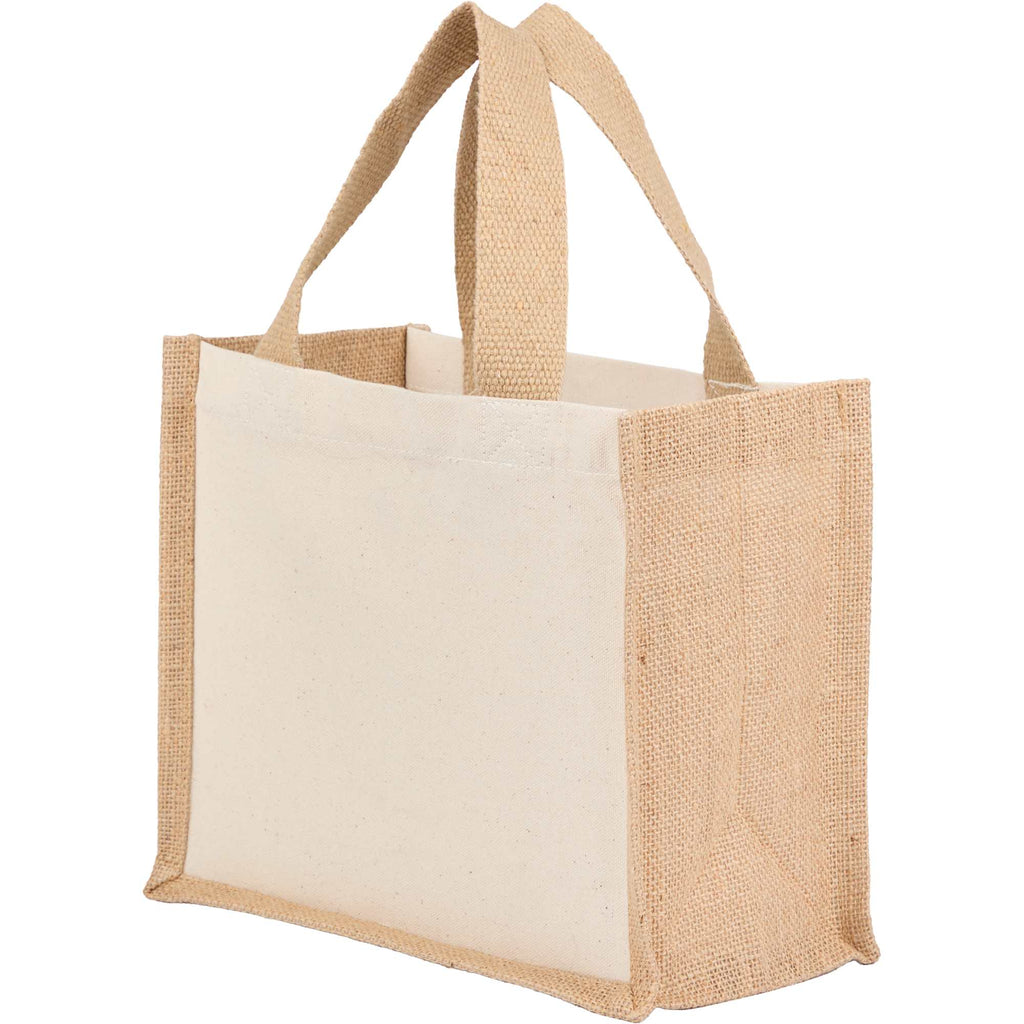 Sol Jute Panel Gift Tote in Recycled Cotton, 8 oz Transfer - Natural - Left Angle