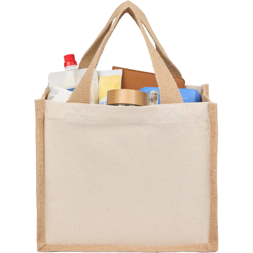Sol Jute Panel Gift Tote in Recycled Cotton, 8 oz Transfer - Natural - Propped