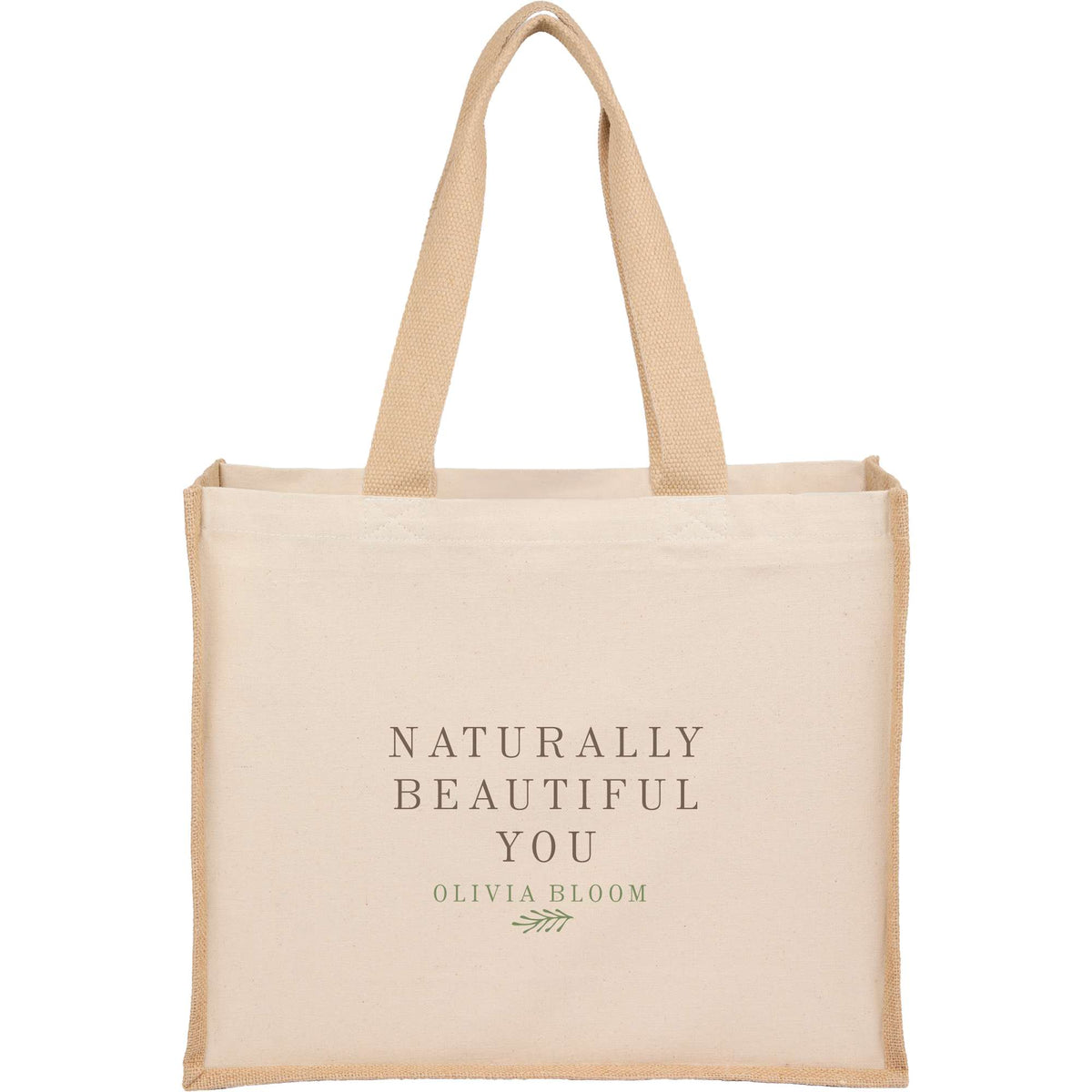 Sol Jute Panel Shopper Tote in Recycled Cotton, 10 oz - Natural - Front