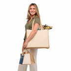 Sol Jute Panel Shopper Tote in Recycled Cotton, 10 oz - Natural - On Model 4