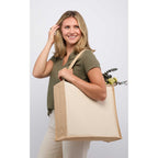 Sol Jute Panel Shopper Tote in Recycled Cotton, 10 oz - Natural - On Model