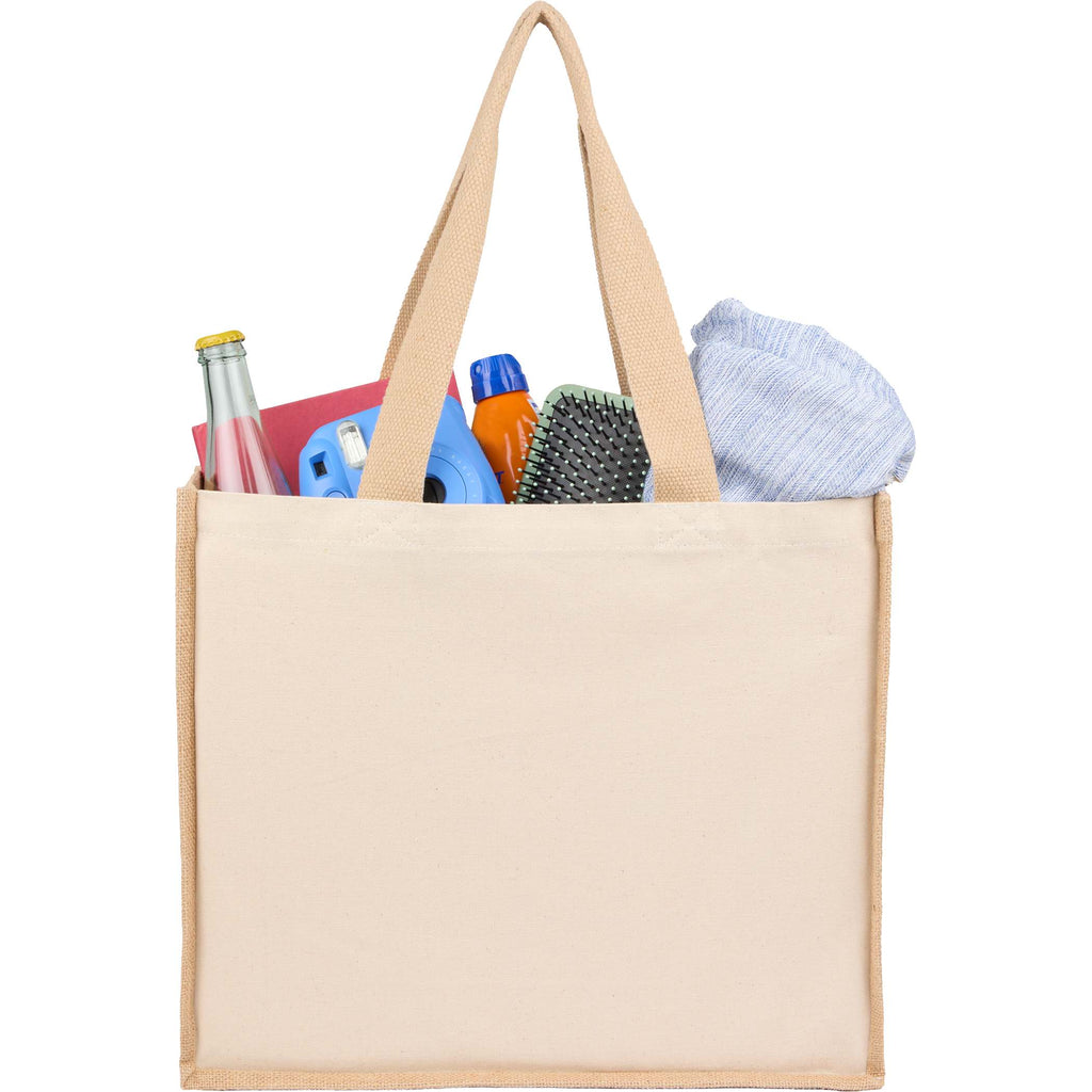 Sol Jute Panel Shopper Tote in Recycled Cotton, 10 oz - Natural - Propped