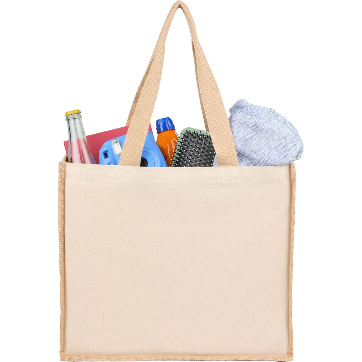Sol Jute Panel Shopper Tote in Recycled Cotton, 10 oz - Natural - Propped