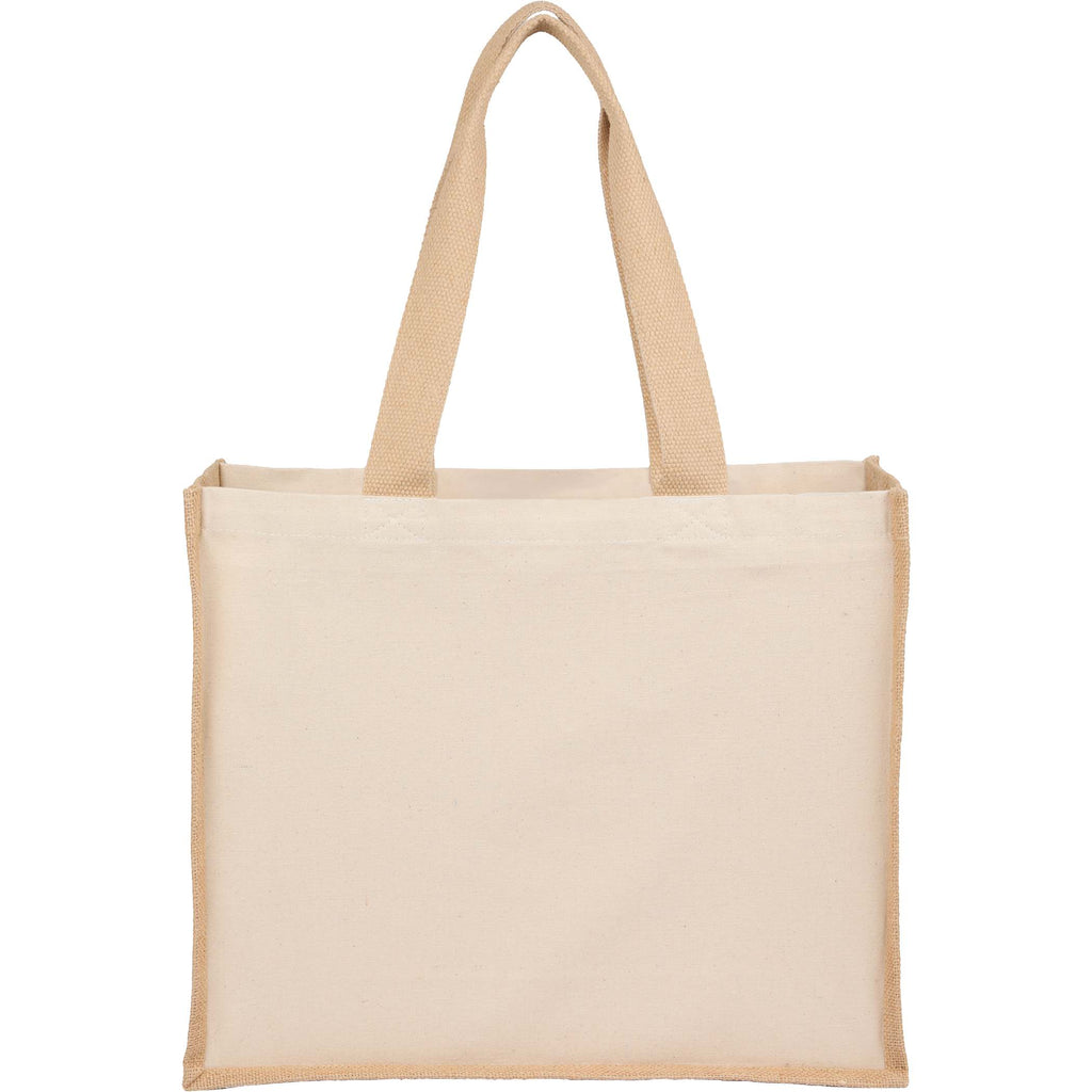 Sol Jute Panel Shopper Tote in Recycled Cotton, 10 oz Transfer - Natural - Front