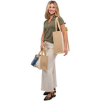 Sol Jute Panel Shopper Tote in Recycled Cotton, 10 oz Transfer - Natural - On Model 5