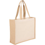 Sol Jute Panel Shopper Tote in Recycled Cotton, 10 oz Transfer - Natural - Right Angle