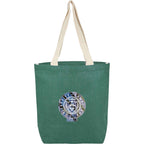 Sol Jute Shopper Tote with Cotton Handles Embroidery - Green - Front