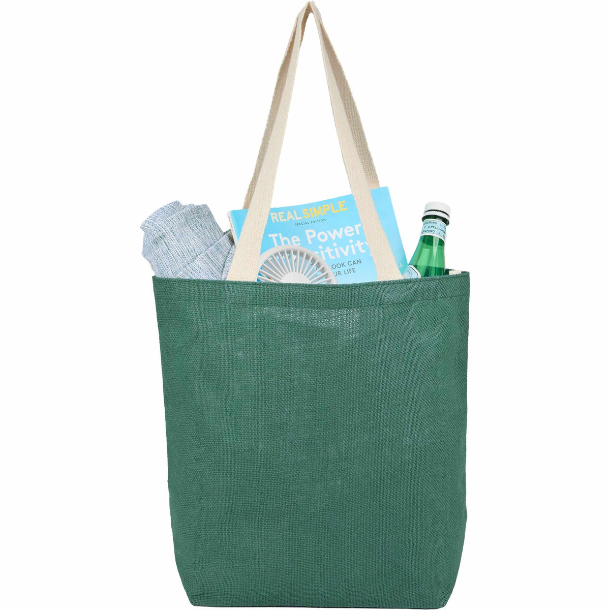 Sol Jute Shopper Tote with Cotton Handles Embroidery - Green - Propped