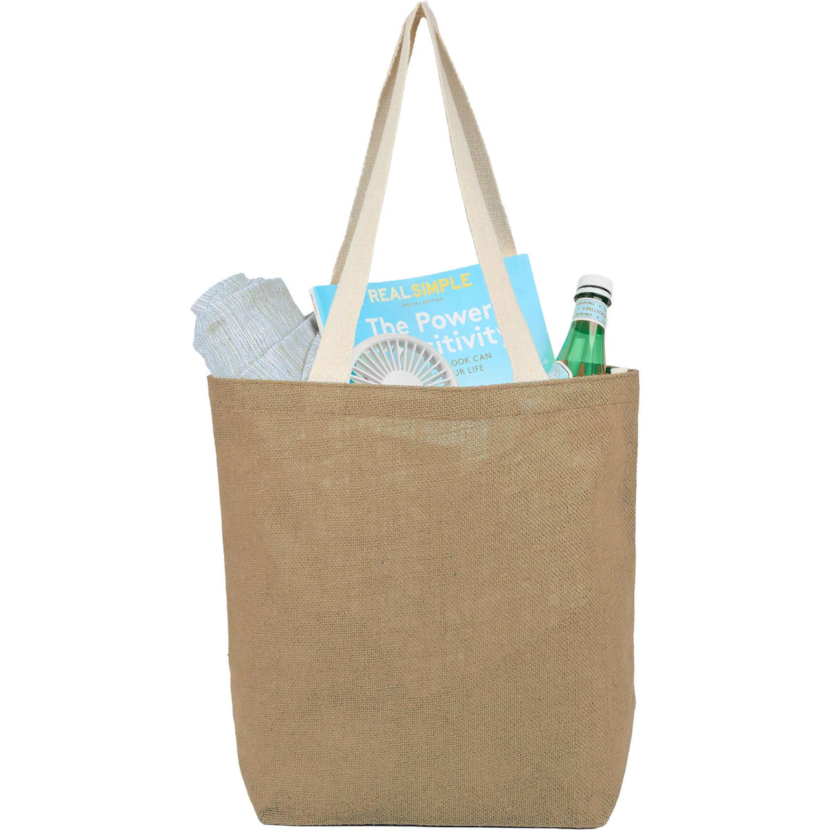 Sol Jute Shopper Tote with Cotton Handles Embroidery - Natural - Propped