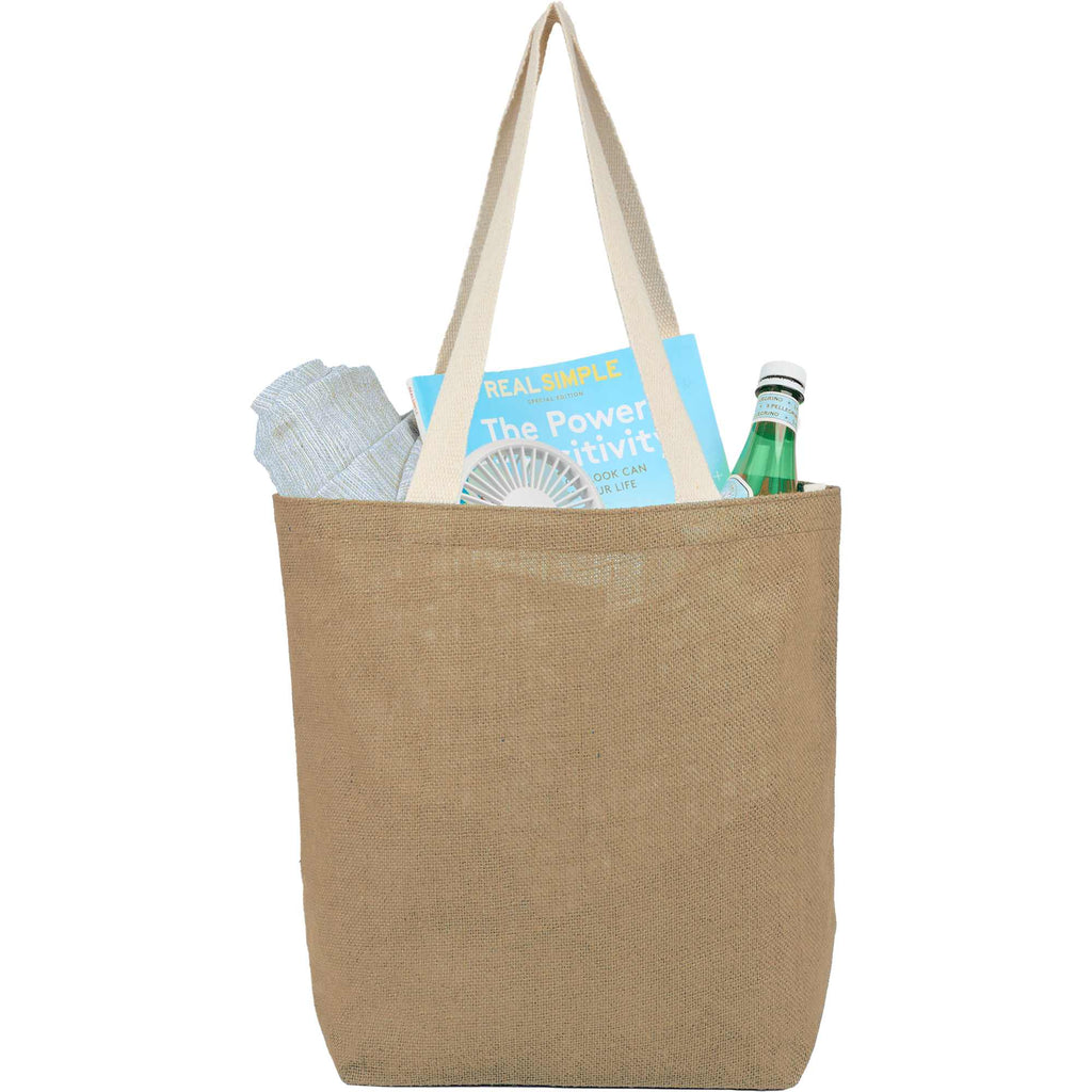 Sol Jute Shopper Tote with Cotton Handles - Natural - Propped