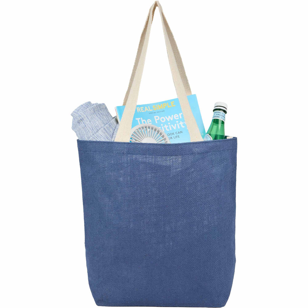 Sol Jute Shopper Tote with Cotton Handles - Navy - Propped
