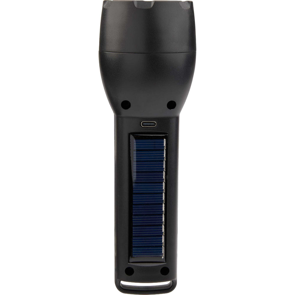 Solar Rechargeable Flashlight with COB Side Light, 130 Lumens - Black - Back