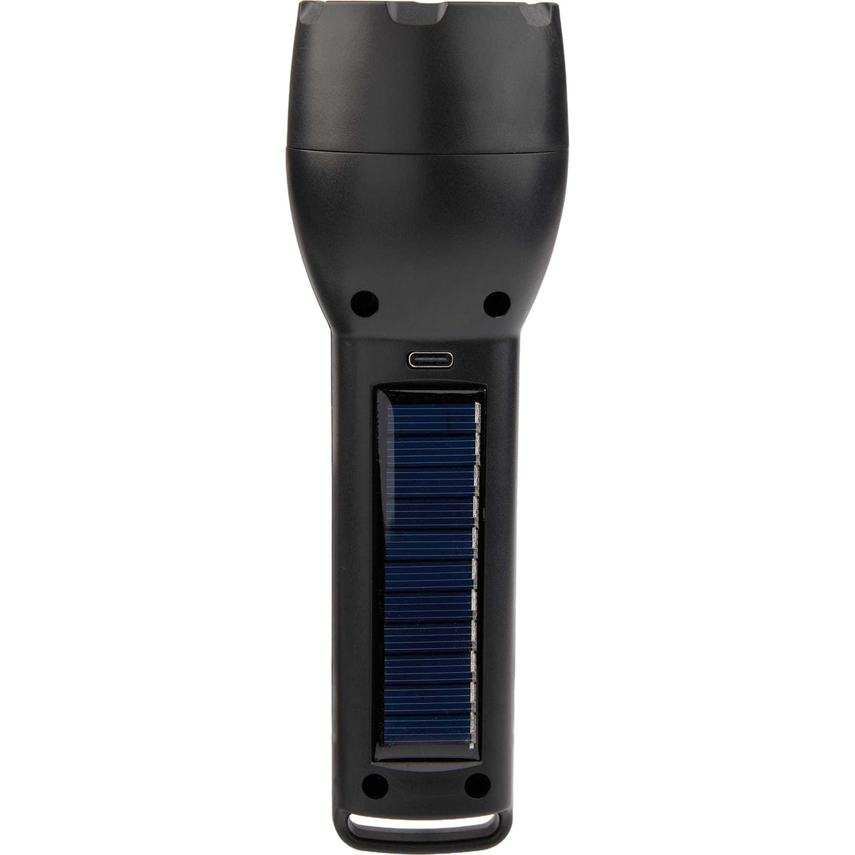 Solar Rechargeable Flashlight with COB Side Light, 130 Lumens - Black - Back