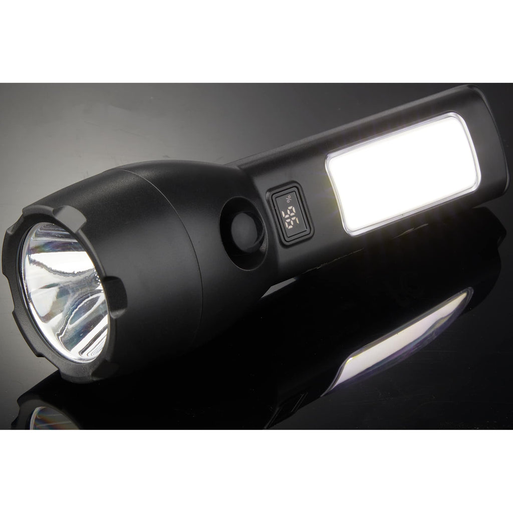 Solar Rechargeable Flashlight with COB Side Light, 130 Lumens - Black - Detail