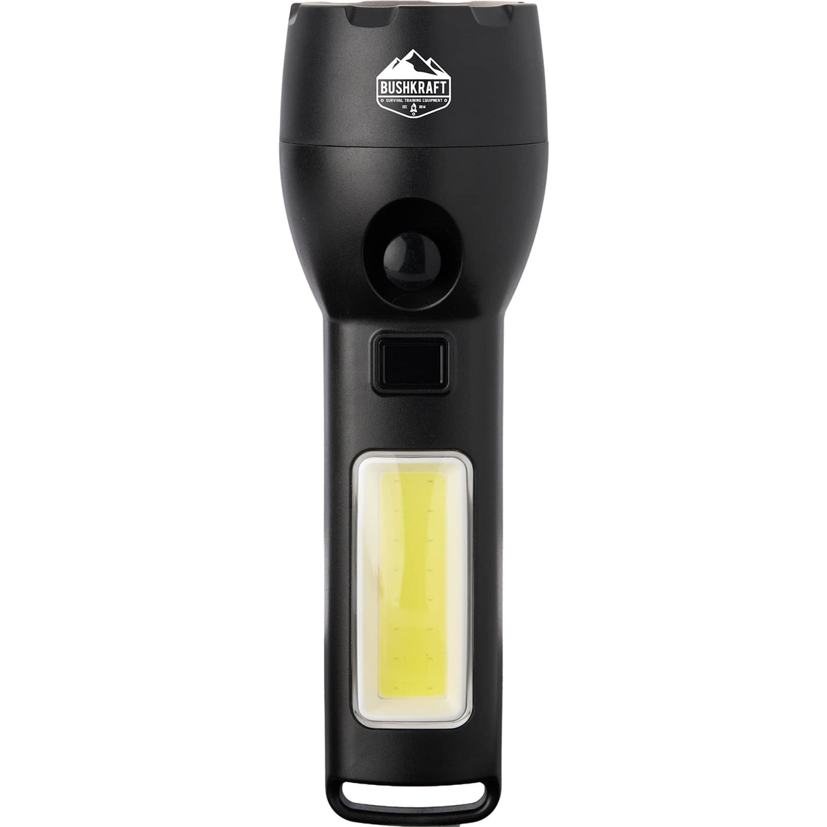 Solar Rechargeable Flashlight with COB Side Light, 130 Lumens - Black - Front