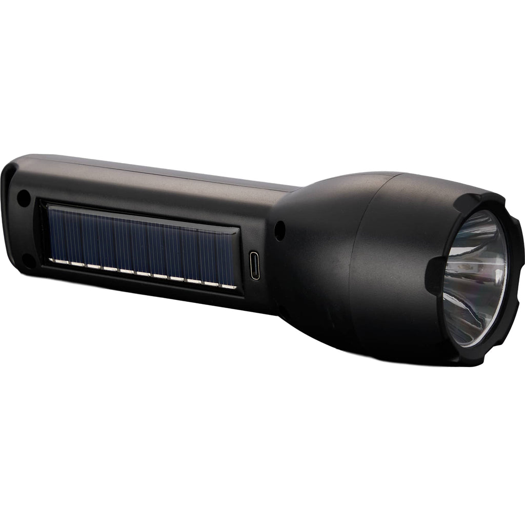 Solar Rechargeable Flashlight with COB Side Light, 130 Lumens - Black - Left Angle 4