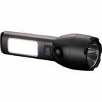 Solar Rechargeable Flashlight with COB Side Light, 130 Lumens - Black - Left Angle