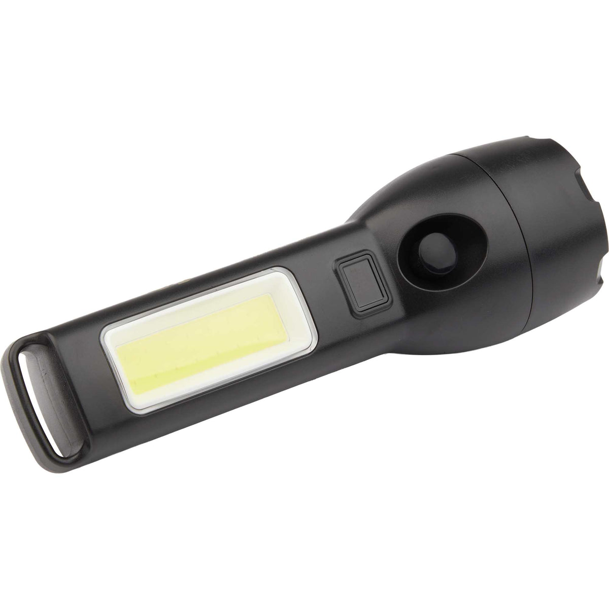 Solar Rechargeable Flashlight with COB Side Light, 130 Lumens - Black - Right Angle 2
