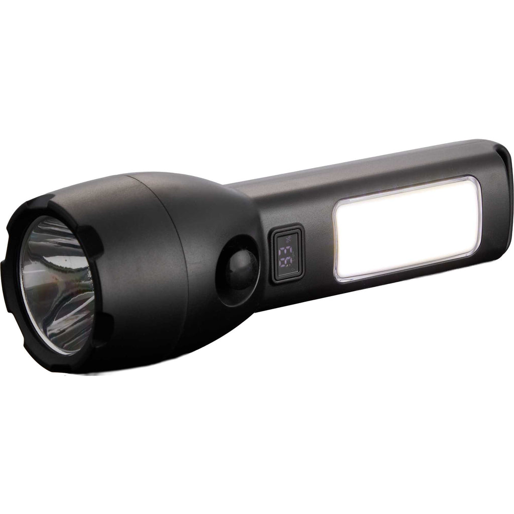 Solar Rechargeable Flashlight with COB Side Light, 130 Lumens - Black - Right Angle 3
