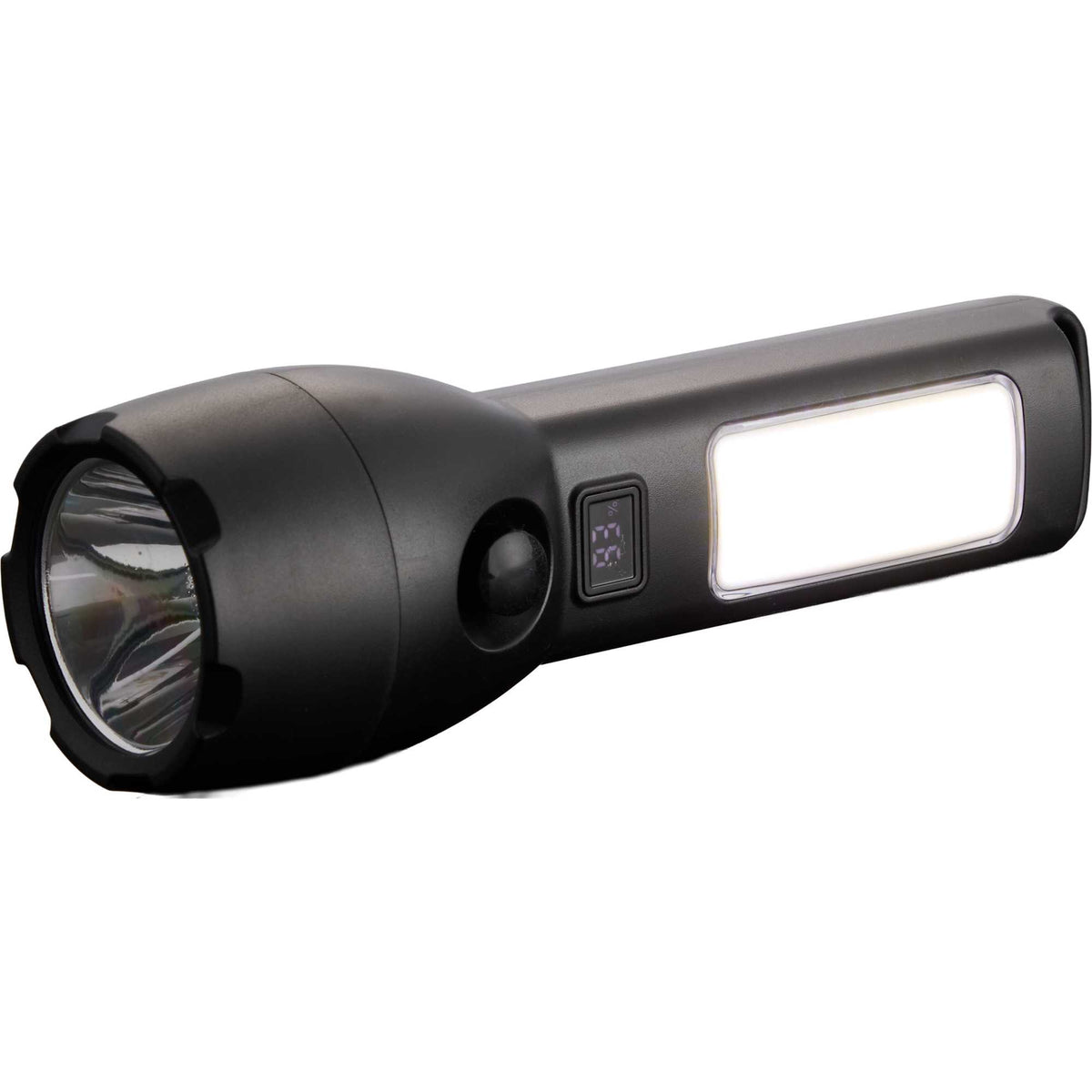 Solar Rechargeable Flashlight with COB Side Light, 130 Lumens - Black - Right Angle 3