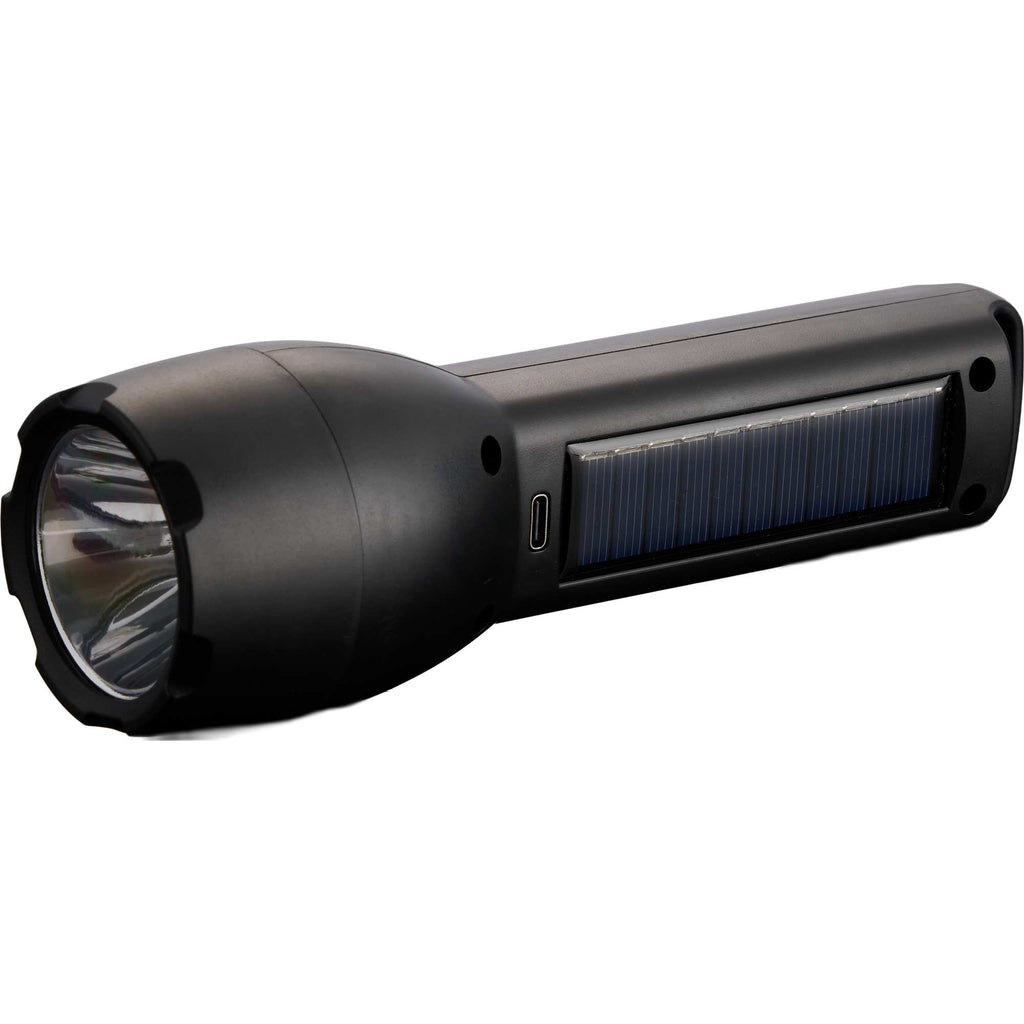 Solar Rechargeable Flashlight with COB Side Light, 130 Lumens - Black - Right Angle 4