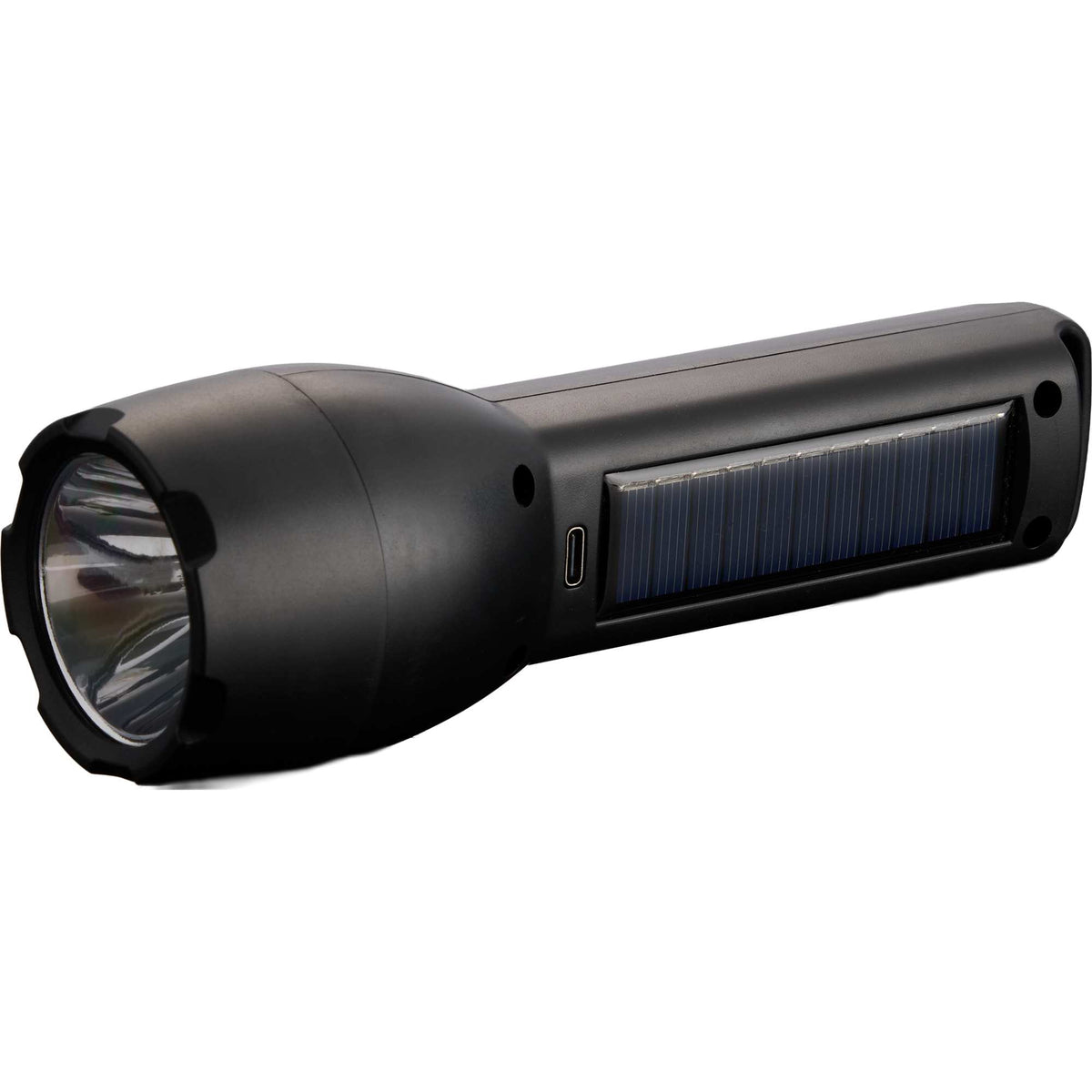 Solar Rechargeable Flashlight with COB Side Light, 130 Lumens - Black - Right Angle 4