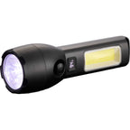 Solar Rechargeable Flashlight with COB Side Light, 130 Lumens - Black - Right Angle