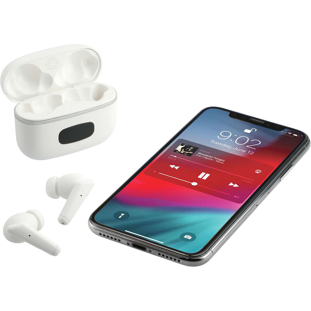 Solekick Wireless Earbuds with LED Battery Display - White - Right Angle 2