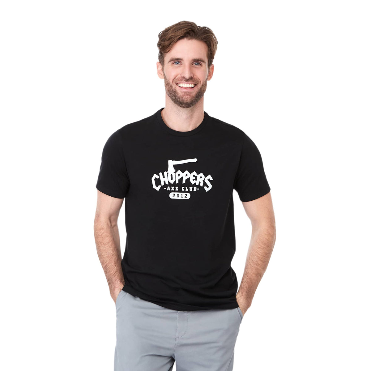 Somoto Eco Crew Neck Tee in Recycled Poly Cotton for Men Transfer - Black - Front On Model