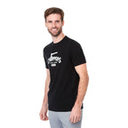 Somoto Eco Crew Neck Tee in Recycled Poly Cotton for Men Transfer - Black - Left Angle On Model