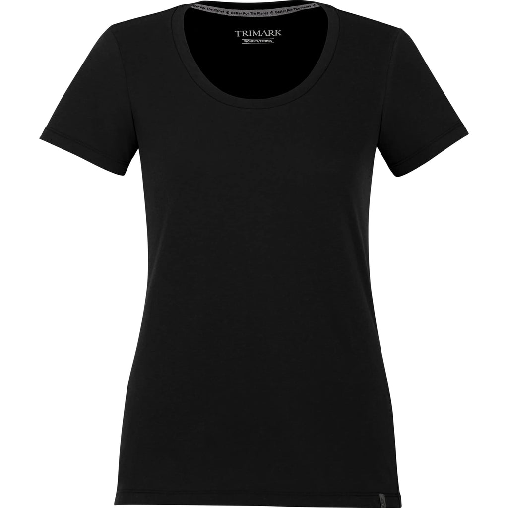 Somoto Eco Crew Neck Tee in Recycled Poly Cotton for Women Embroidery - Black - Front