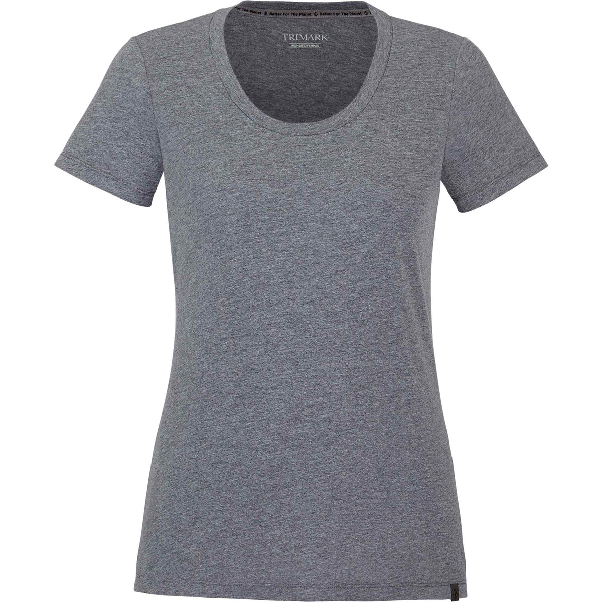 Somoto Eco Crew Neck Tee in Recycled Poly Cotton for Women Embroidery - Heather Charcoal - Front