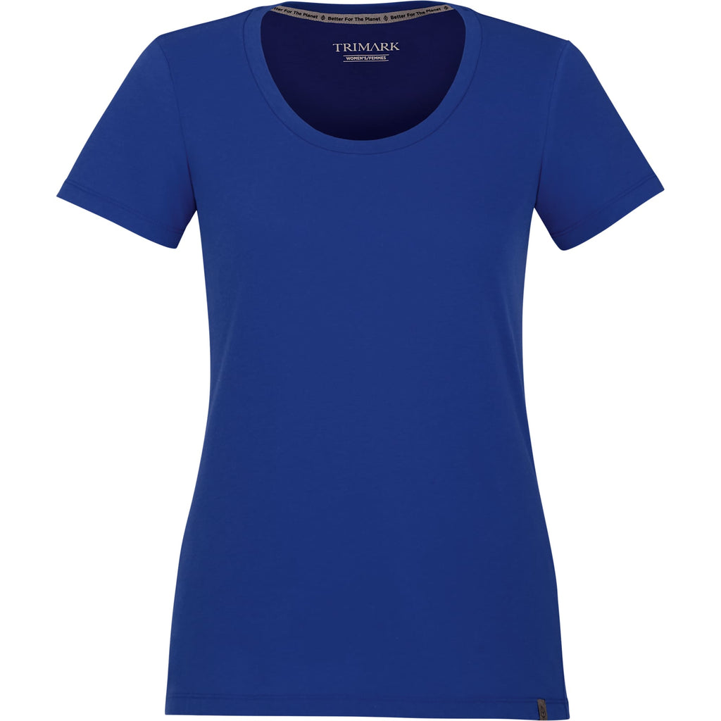 Somoto Eco Crew Neck Tee in Recycled Poly Cotton for Women Embroidery - New Royal - Front