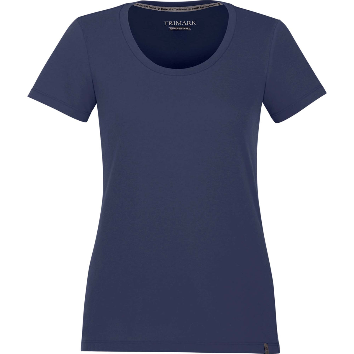 Somoto Eco Crew Neck Tee in Recycled Poly Cotton for Women Embroidery - Vintage Navy - Front