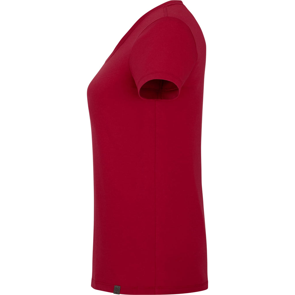 Somoto Eco Crew Neck Tee in Recycled Poly Cotton for Women Embroidery - Vintage Red - Left Side
