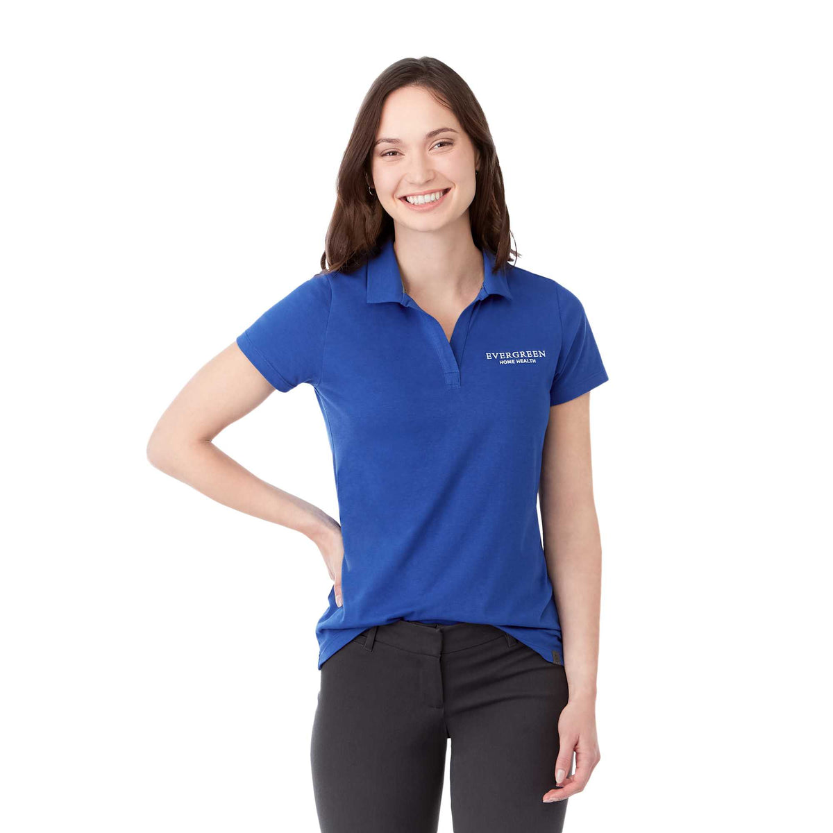 Somoto Eco Johnny Collar Polo for Women Sublimation - New Royal - Front On Model 2