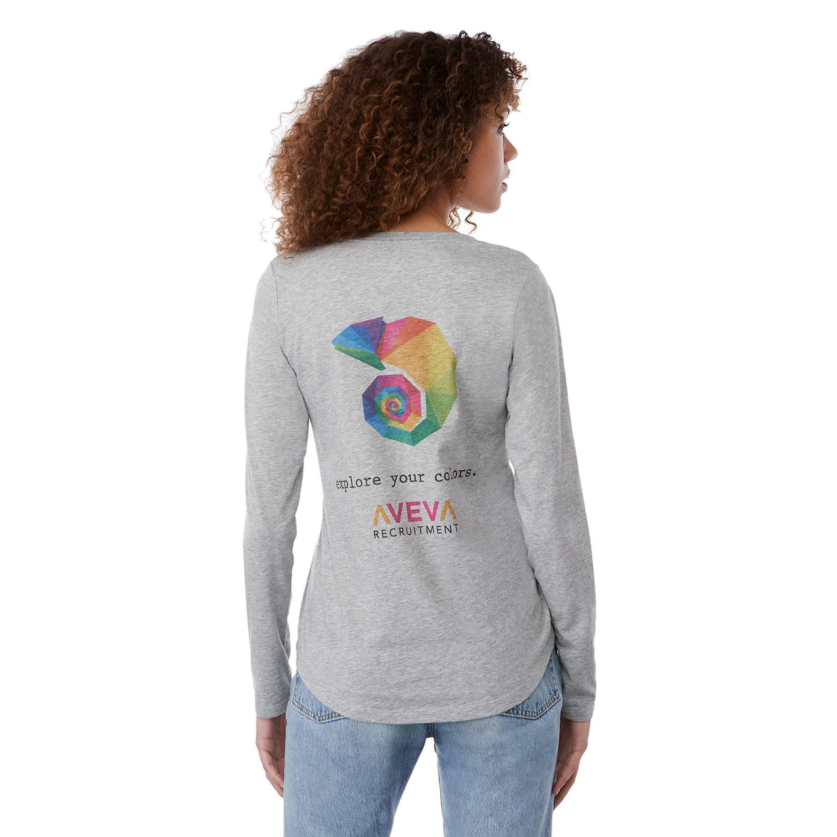 Somoto Eco Long Sleeve Tee in Recycled Poly Cotton for Women Transfer - Heather Grey - On Model Back
