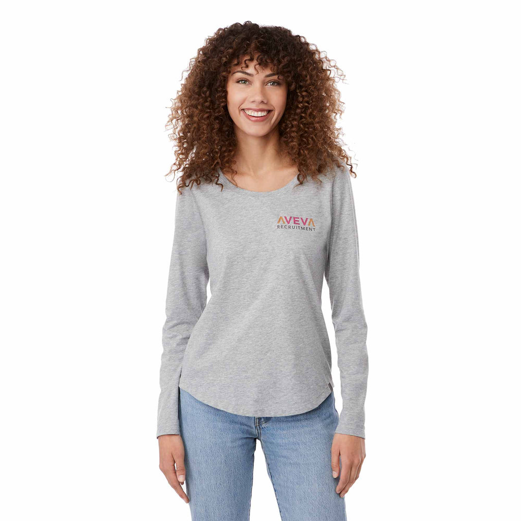 Somoto Eco Long Sleeve Tee in Recycled Poly Cotton for Women Transfer - Heather Grey - On Model Front 2