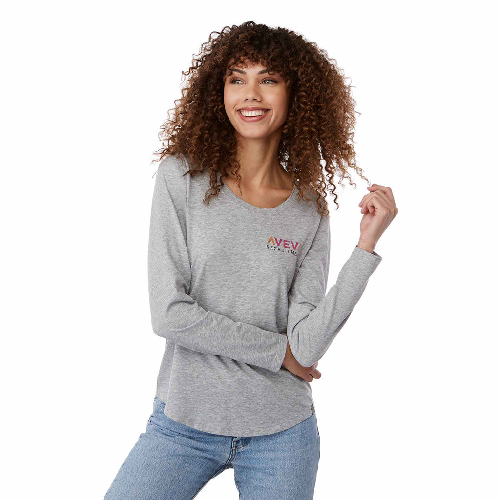 Somoto Eco Long Sleeve Tee in Recycled Poly Cotton for Women Transfer - Heather Grey - On Model Front
