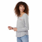 Somoto Eco Long Sleeve Tee in Recycled Poly Cotton for Women Transfer - Heather Grey - On Model Right Angle