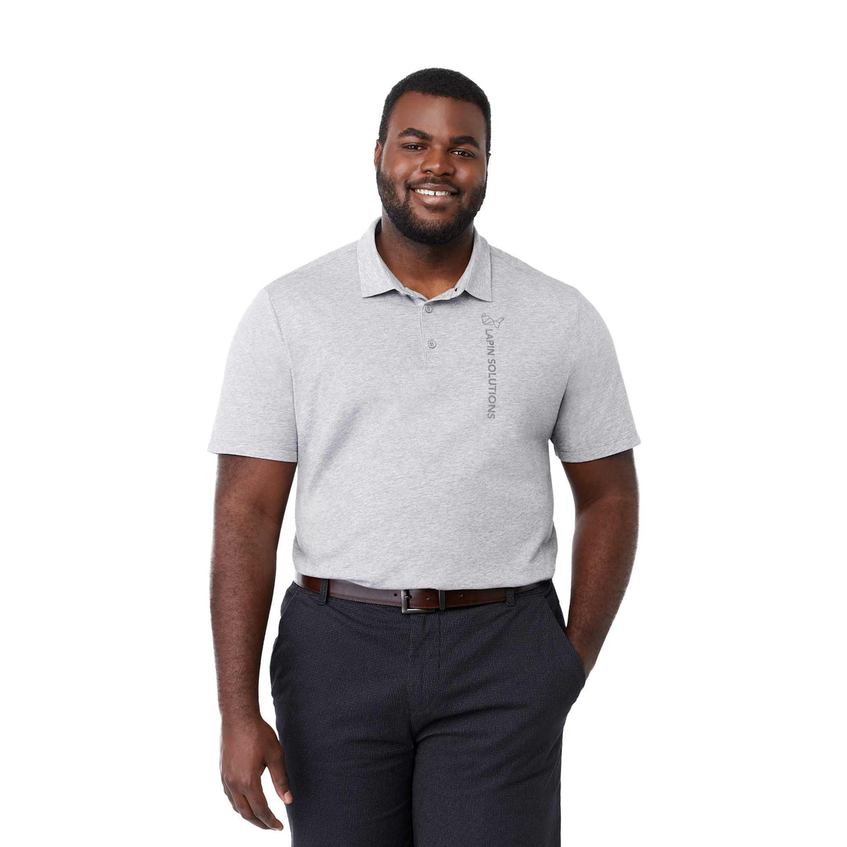 Somoto Eco Recycled Jersey Polo for Men Embroidery - Heather Grey - Front On Model