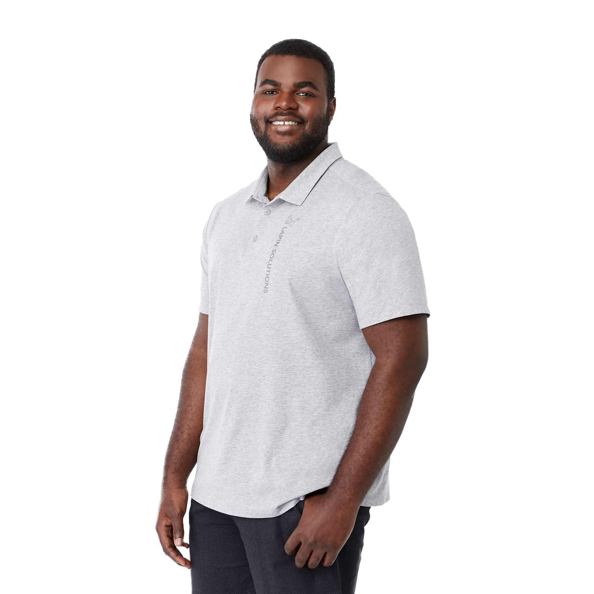 Somoto Eco Recycled Jersey Polo for Men Embroidery - Heather Grey - Left Angle On Model