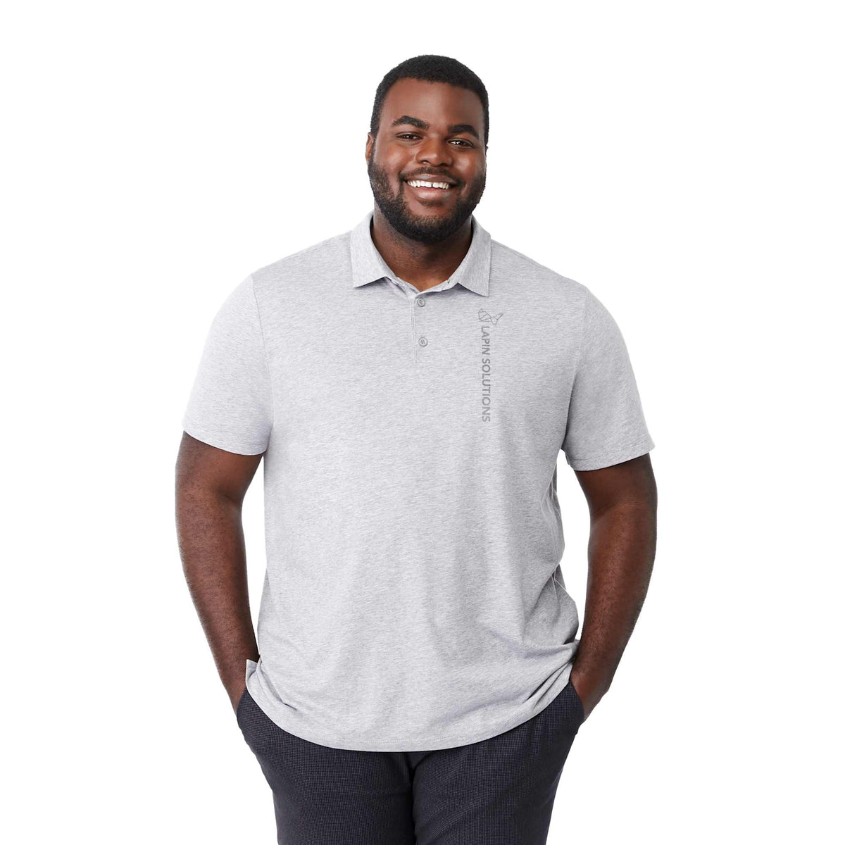 Somoto Eco Recycled Jersey Polo for Men Sublimation - Heather Grey - Front On Model 2